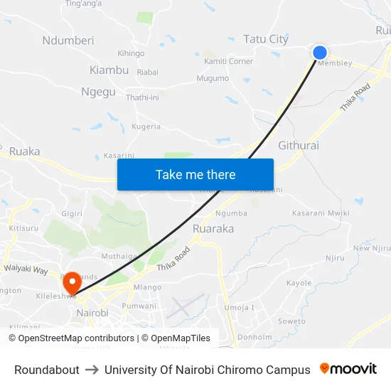 Roundabout to University Of Nairobi Chiromo Campus map