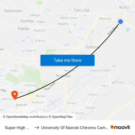 Super High Way to University Of Nairobi Chiromo Campus map