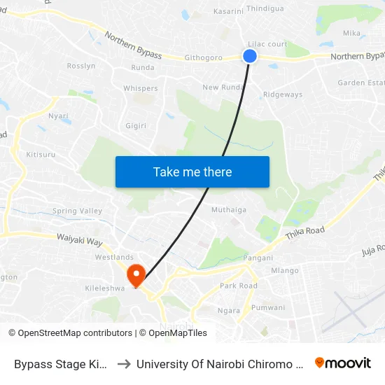 Bypass Stage Kiambu to University Of Nairobi Chiromo Campus map