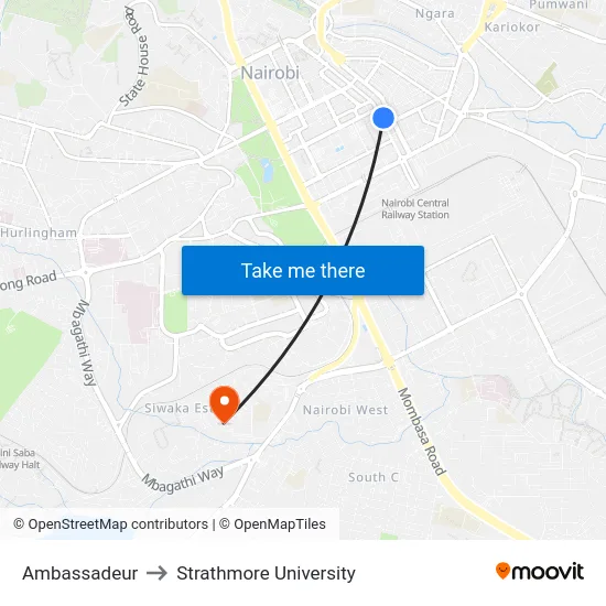 Ambassadeur to Strathmore University map