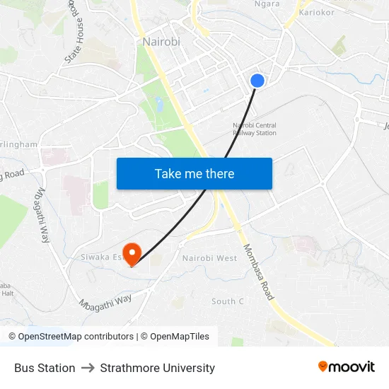 Bus Station to Strathmore University map