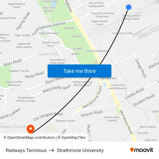 Railways Terminus to Strathmore University map