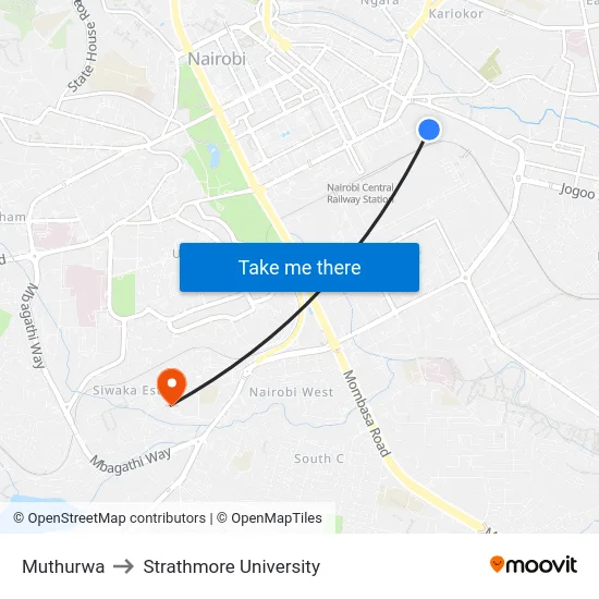 Muthurwa to Strathmore University map