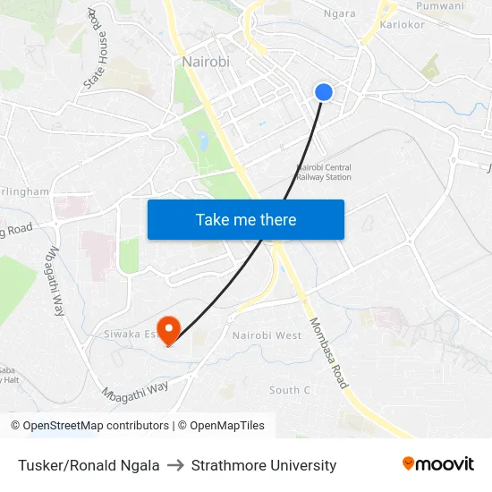 Tusker/Ronald Ngala to Strathmore University map