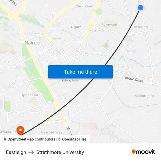 Eastleigh to Strathmore University map