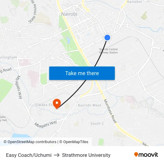 Easy Coach/Uchumi to Strathmore University map