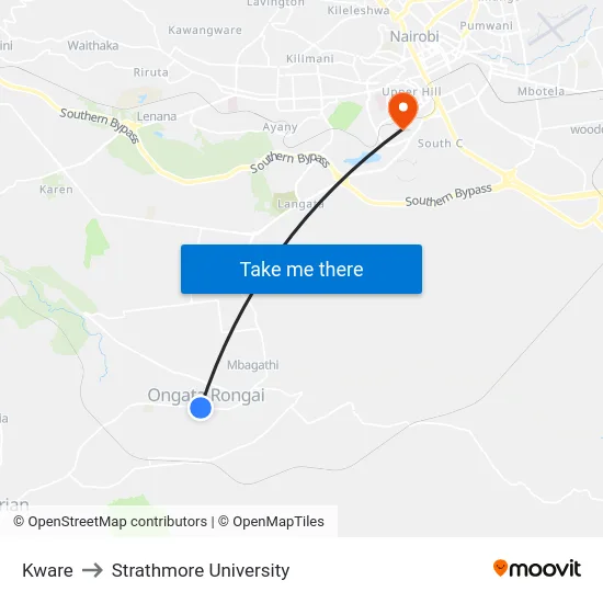Kware to Strathmore University map