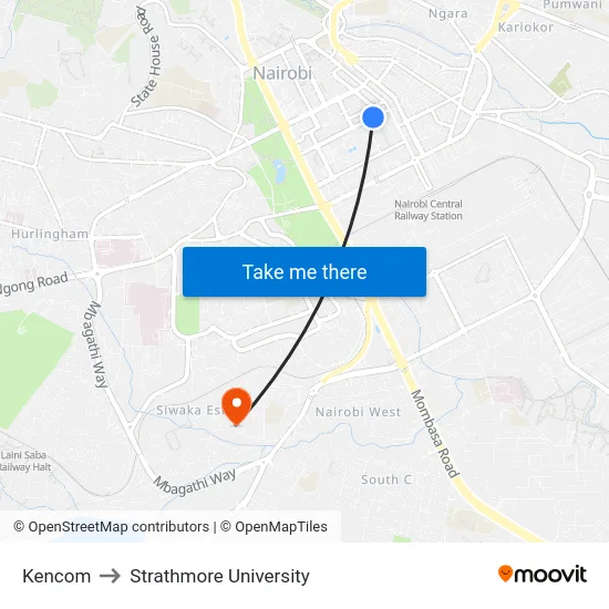 Kencom to Strathmore University map