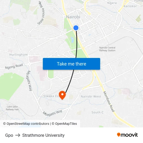 Gpo to Strathmore University map