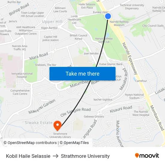 Kobil Haile Selassie to Strathmore University map