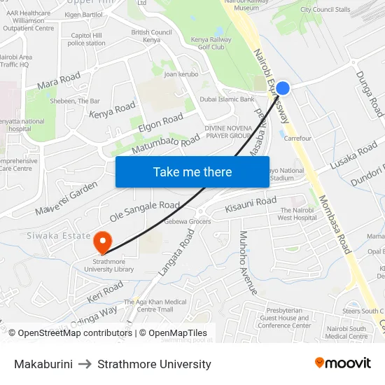 Makaburini to Strathmore University map
