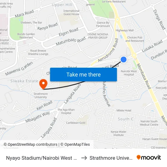 Nyayo Stadium/Nairobi West Stage to Strathmore University map