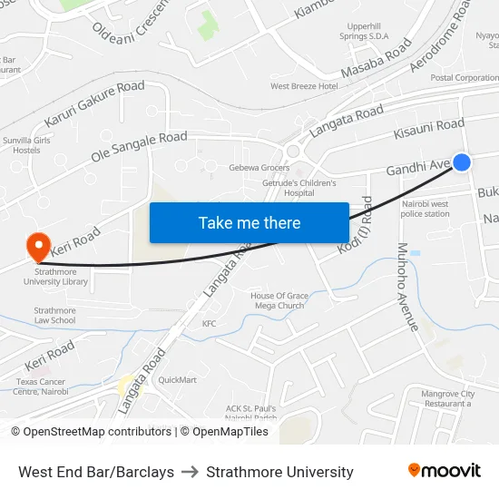West End Bar/Barclays to Strathmore University map
