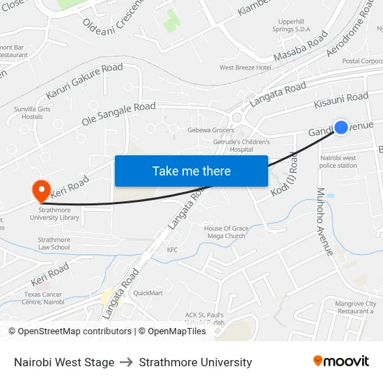 Nairobi West Stage to Strathmore University map