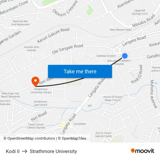 Kodi II to Strathmore University map