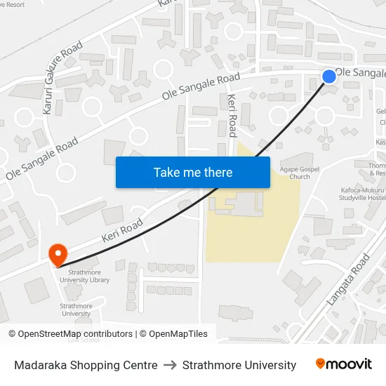 Madaraka Shopping Centre to Strathmore University map