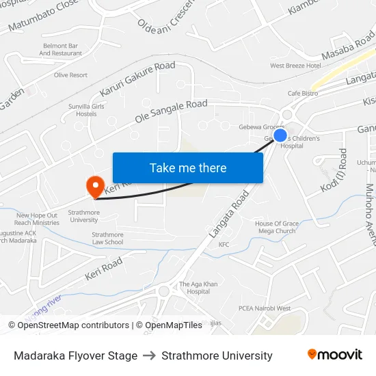 Madaraka Flyover Stage to Strathmore University map