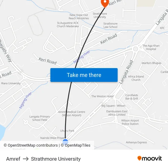 Amref to Strathmore University map