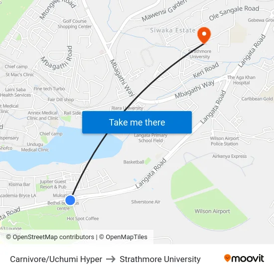 Carnivore/Uchumi Hyper to Strathmore University map