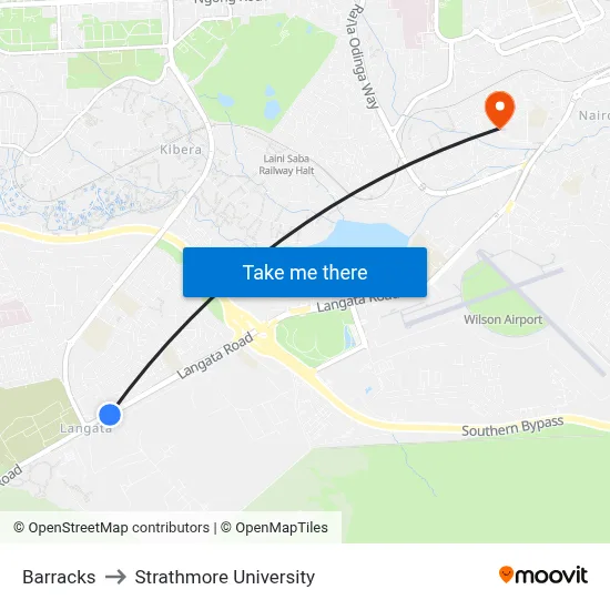 Barracks to Strathmore University map