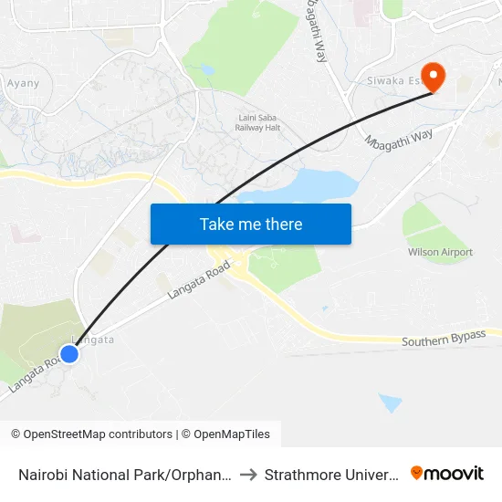 Nairobi National Park/Orphanage to Strathmore University map