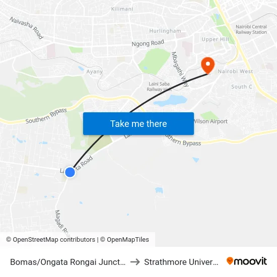 Bomas/Ongata Rongai Junction to Strathmore University map