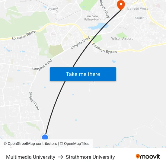 Multimedia University to Strathmore University map