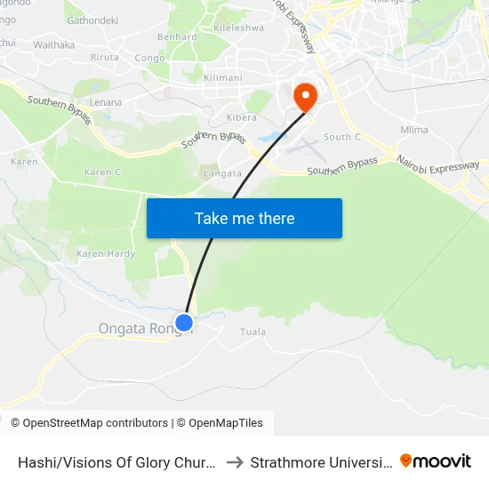 Hashi/Visions Of Glory Church to Strathmore University map