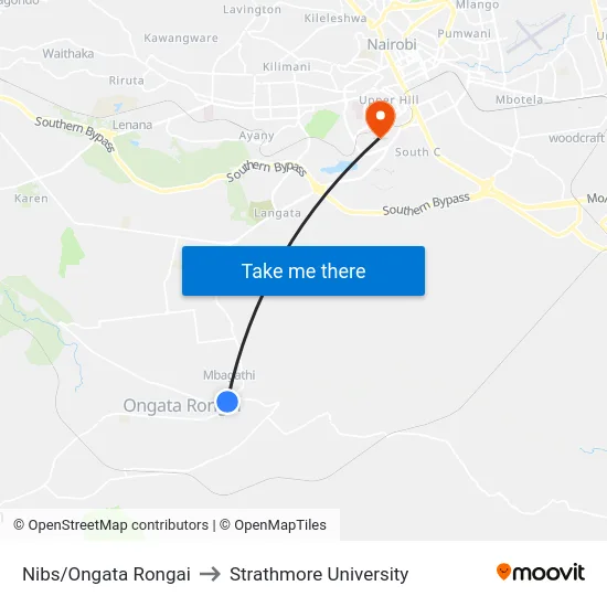 Nibs/Ongata Rongai to Strathmore University map