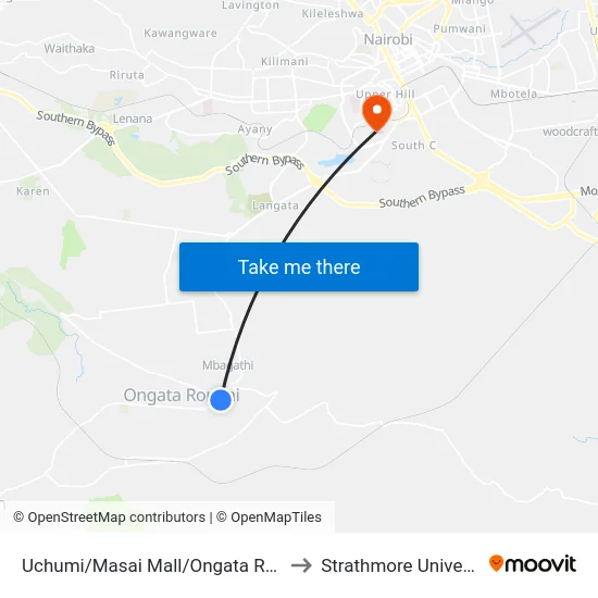 Uchumi/Masai Mall/Ongata Rongai to Strathmore University map