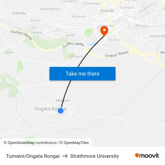 Tumaini/Ongata Rongai to Strathmore University map