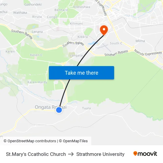 St.Mary's Ccatholic Church to Strathmore University map