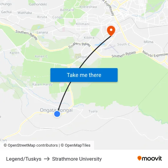 Legend/Tuskys to Strathmore University map
