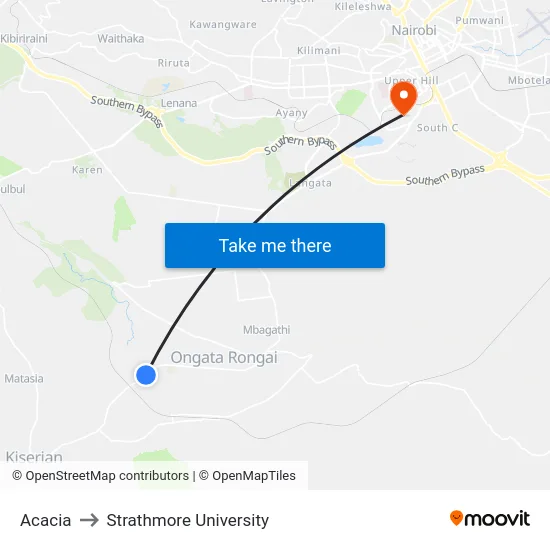 Acacia to Strathmore University map