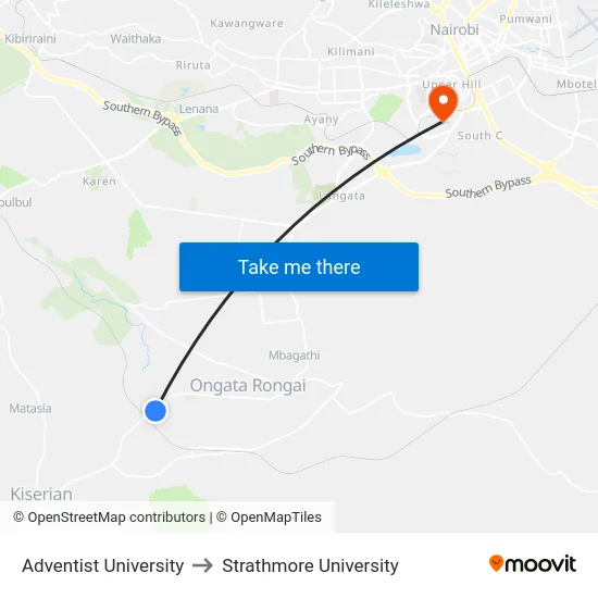 Adventist University to Strathmore University map