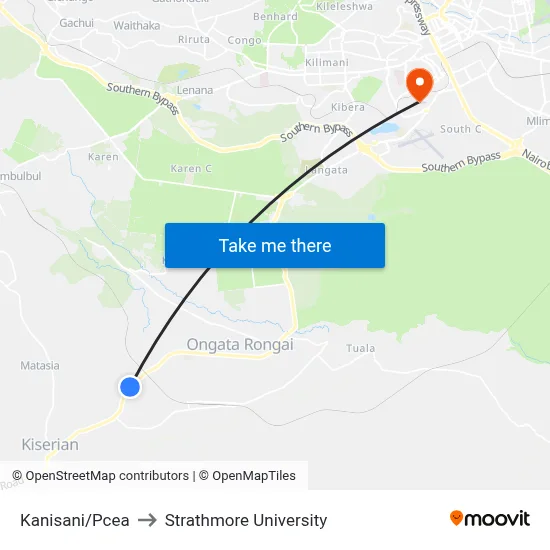 Kanisani/Pcea to Strathmore University map