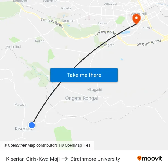 Kiserian Girls/Kwa Maji to Strathmore University map