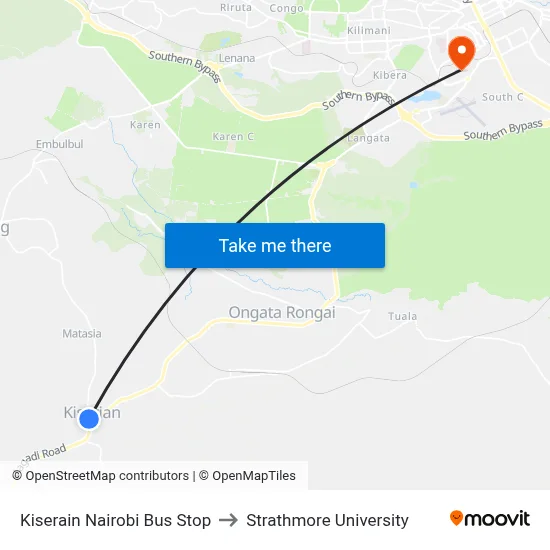 Kiserain Nairobi Bus Stop to Strathmore University map
