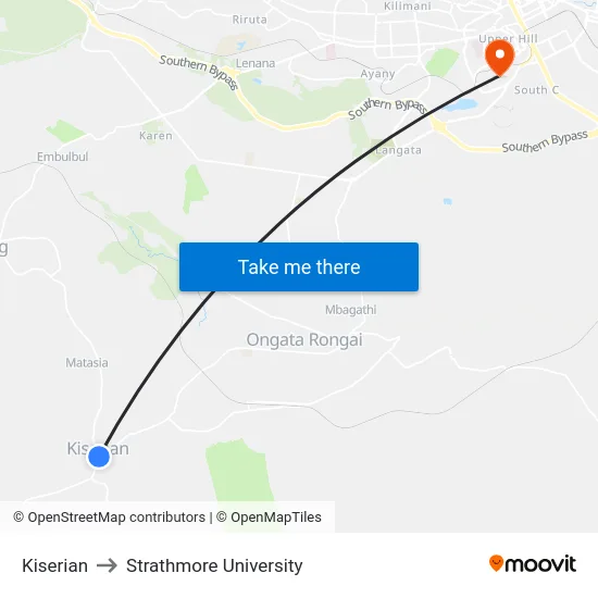 Kiserian to Strathmore University map