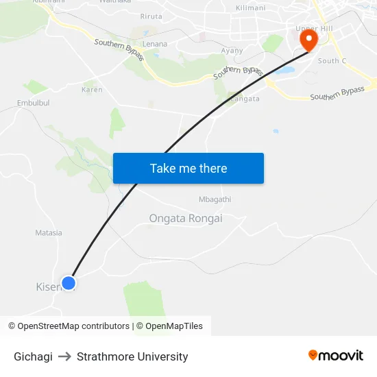 Gichagi to Strathmore University map