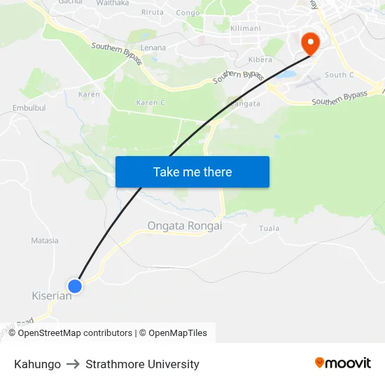 Kahungo to Strathmore University map