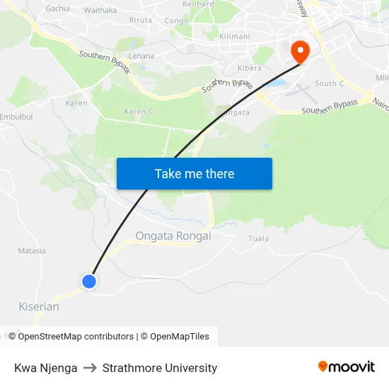 Kwa Njenga to Strathmore University map