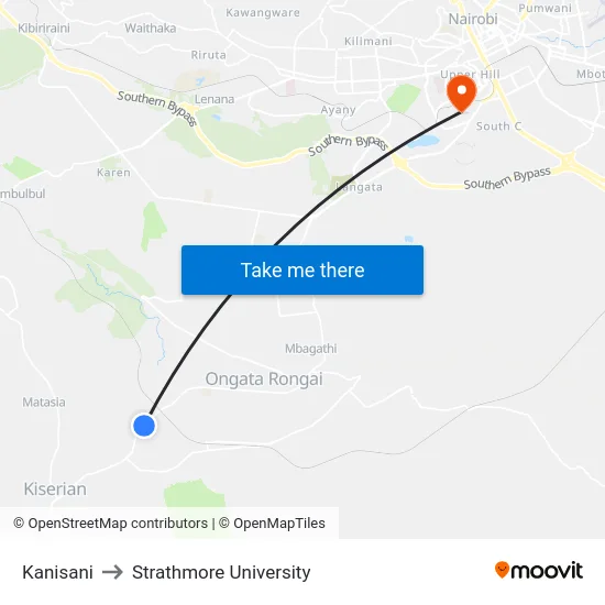 Kanisani to Strathmore University map