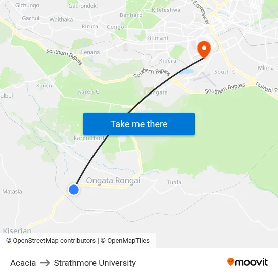 Acacia to Strathmore University map