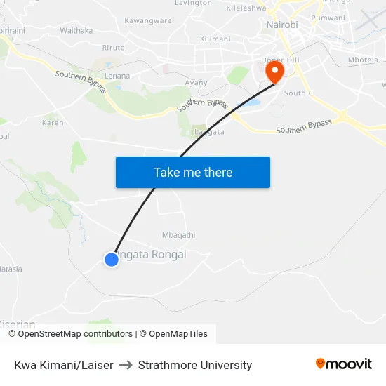 Kwa Kimani/Laiser to Strathmore University map