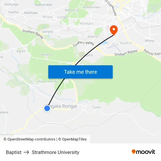 Baptist to Strathmore University map