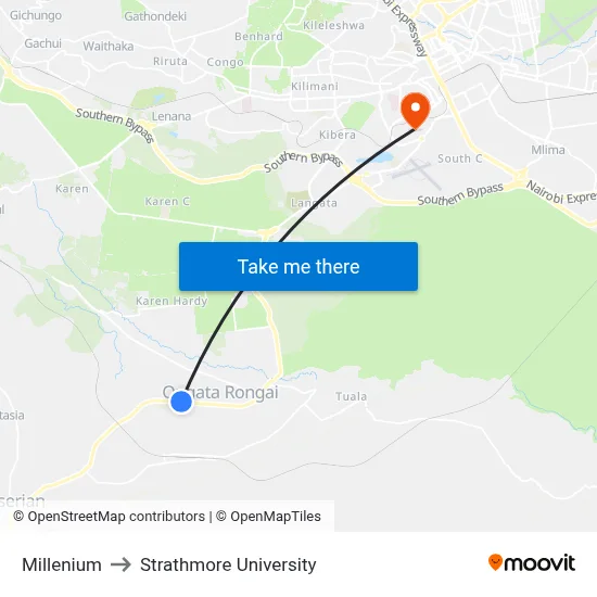 Millenium to Strathmore University map