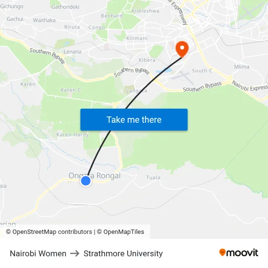 Nairobi Women to Strathmore University map