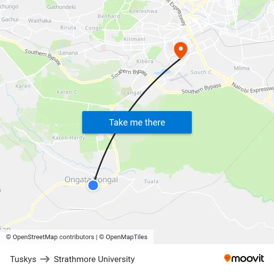 Tuskys to Strathmore University map
