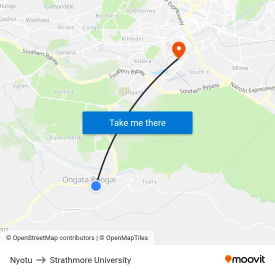Nyotu to Strathmore University map